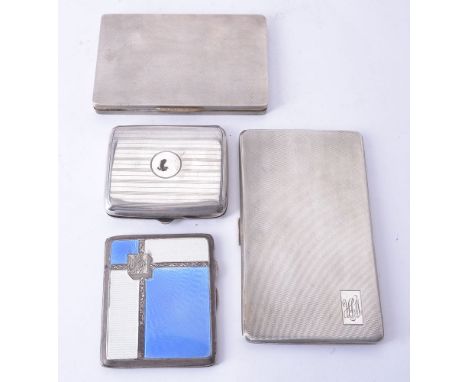Four silver rectangular cigarette cases, the longest by Harman Brothers, Birmingham 1982, monogrammed and engine turned, 14.5