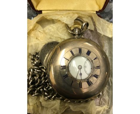 Sir John Bennett Ltd: a silver half hunter; together with a silver Albert chain