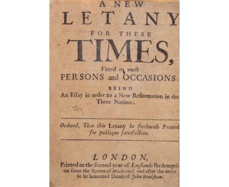 New Letany (A) For These Times, 4ff., title trimmed just touching text, with a couple short tears without loss and silked, tr