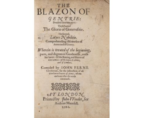 Heraldry.- Ferne (John) The Blazon of Gentrie: Devided into two parts..., first edition, woodcut illustrations, with blank Z4