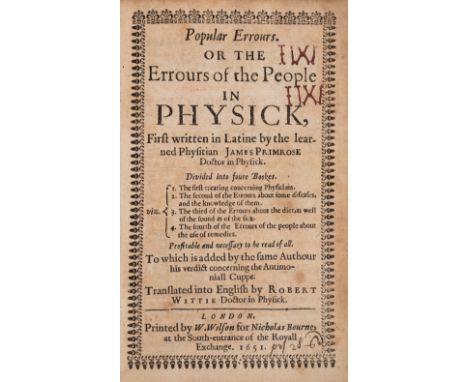 Primrose (James) Popular Errours. Or the Errours of the People in Physick, first English edition, translated by Robert Wittie