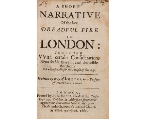 Great Fire of London.- [Waterhouse (Edward)] A Short Narrative Of the late Dreadful Fire in London, first edition, title with