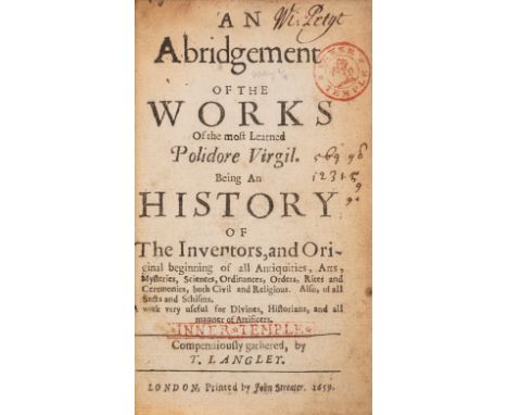 Vergilius (Polydorus) An Abridgement of the Works, trimmed close in places with occasional loss of sidenotes and page numbers