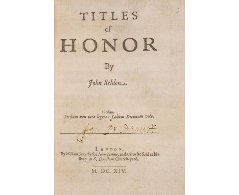 Selden (John) Titles of Honor, first edition, lacking the 2 leaves signed * after a4 and final blank, small burn-hole in c2 a