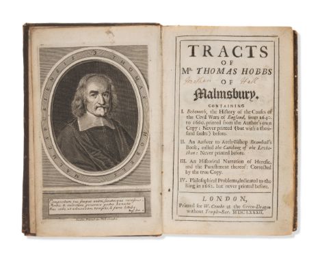 Hobbes (Thomas) Tracts of Mr. Thomas Hobbs of Malmsbury, 3 parts in 1, first collected edition, engraved portrait frontispiec