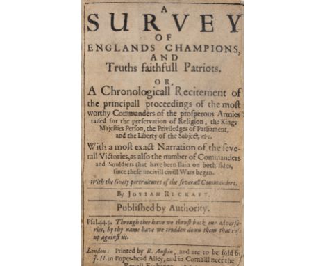 Ricraft (Josiah) A Survey of Englands Champions, and Truths faithfull Patriots, second edition, engraved portrait frontispiec