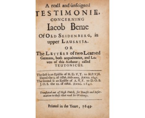 Böhme (Jakob).- [Ellistone (John)] [The Epistles of Jacob Behmen aliter, Teutonicus Philosophus...], part 2 only (of 2), incl