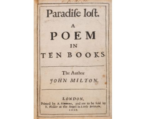 Milton (John) Paradise Lost, first edition, with title in Pforzheimer's fifth state ('Angel' in imprint in roman), this copy 