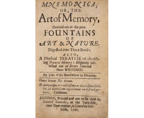 Willis (John) Mnemonica; or, The Art of Memory, first edition, full-page woodcut illustration on E4r, foxing and browning, la