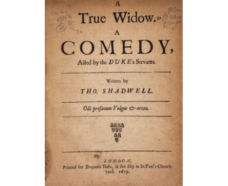 Shadwell (Thomas) A True Widow. A Comedy, first edition, with Epilogue leaf in first state, B4 small chip to lower margin, br
