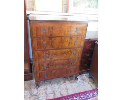 A circa 1930's walnut chest of five drawers - 76cm x 55cm x 106cm high 