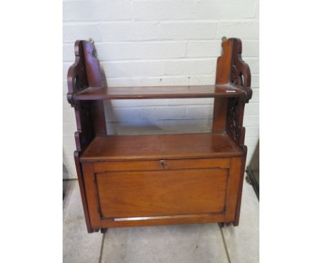 A Victorian mahogany secretaire wall hanging shelf with a fitted interior and fretwork sides - Height 91cm x 62m x 22cm 