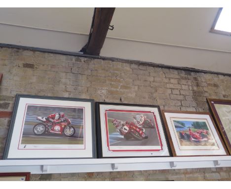 Two signed motorcycle racing prints - Double Dutch and The One and Only - and a Stuart Booth print 