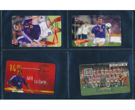 Zidane rookie card, the Cannes phonecard from July 1991, with other Zinedine cards from France, two by Onze one showing the s