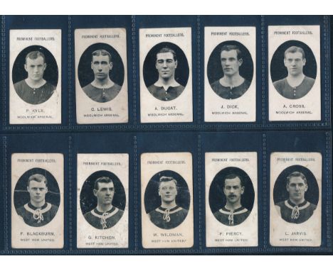 Taddy, 1907-08 Arsenal &amp; West Ham Prominent Footballers, both footnote and first series types, mixed condition. 10 cards.