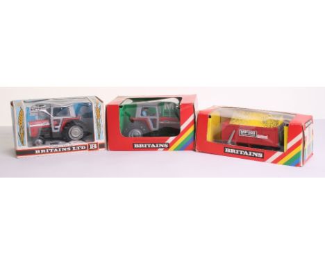 Britain’s 9522 Massey Ferguson 595 Tactor, red/grey in wheat sheaf window box, 9529 Massey Ferguson 595 Tractor, red/grey wit