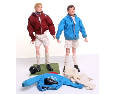 Palitoy vintage Action Man Footballers ,West Ham United on blond flocked hair, fixed hands, doll, shorts, shirt, socks, boots