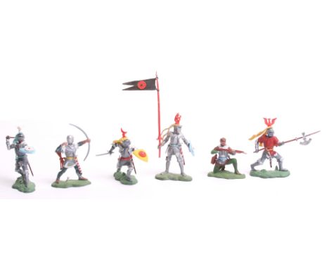 Britains Swoppet Foot Knights set of Six foot figures, 1470 with Lance ,1471 with sword,1472 Longbowman, 1473 with pike, 1474