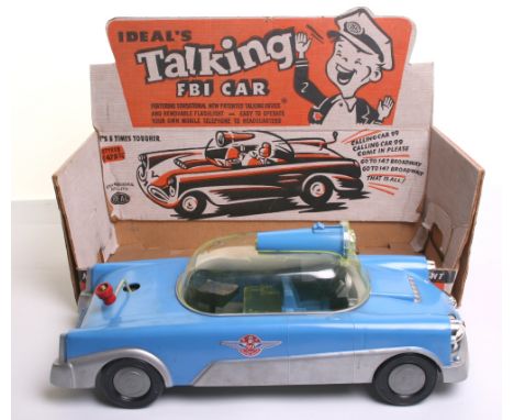 Scarce Ideal’s (USA) Talking FBI Car, circa 1950’s no 3072 Ideal Toy Corporation blue/silver plastic car “Mobile crime labora