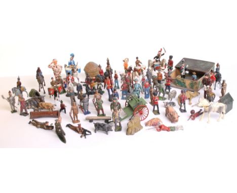 Quantity of Farm Military Figures,including Britains, JoHillco, Crescent, and others, in playworn condition, plus a few plast