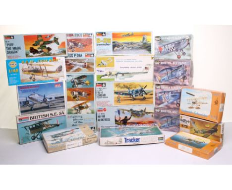 Twenty Assorted Plastic Aircraft Kits, including Hawk (USA) North American OV-10A, chrome plated, Monogram (USA) Curtiss P-36