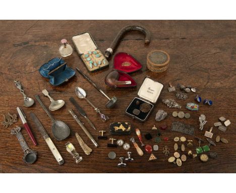 Collection of miscellaneous items and objet d'artincluding quill work box containing intaglio seals, gilt metal fruit knife, 