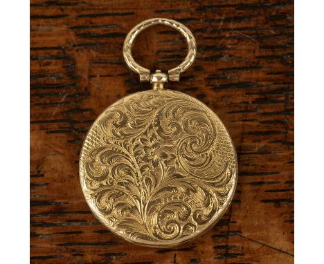 Circular engraved vinaigrette pendantearly 19th Century, unmarked precious metal, with acanthus scrolling foliate decoration,