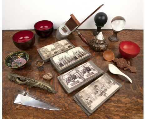 Group of piecesincluding a stereoscope and slides, lacquer, a miniature Chinese silver beaker and other items.Provenance:The 