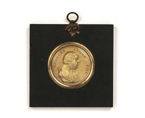Portrait medal of Charles James Foxin an ebonised frame, the medal is 5cm diameterProvenance:The collection of Paul Whitfield