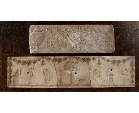 Four classical-style plaster friezeslargest, 32cm x 11cmProvenance: The property of a Gentleman, from a period Winchcombe Tow