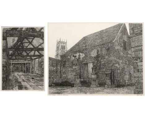 Group of three picturesincluding 'The Interior of Court Barn' and 'Court Barn', limited edition engraving, signed in pencil o