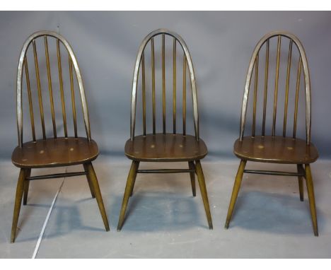 A pair of Ercol stick back Quaker chairs, model 365, both with gold Ercol badges, H.97cm, together with another similar witho