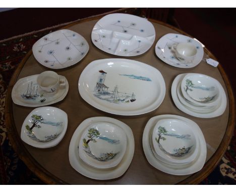 A collection of Midwinter tableware, to include Riviera plates, teacups, saucers, platter, and plates, together with a Flower