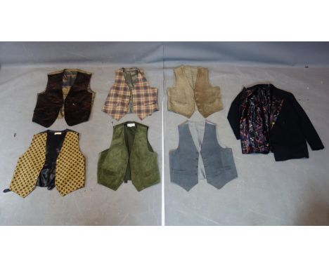 A collection of six gentleman's waistcoats together with a gentleman's jacket with jazz design lining, size large (7) 
