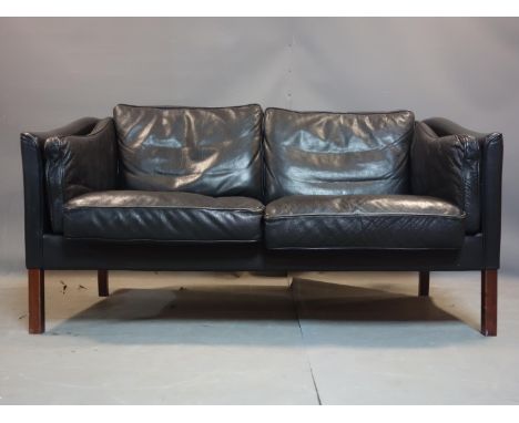 A Borge Mogensen design 2 Seater Black Leather Sofa by Stouby 