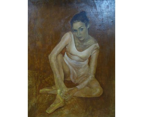 Ryszard Kalamarz (20th century Polish school), Seated ballet dancer, oil on panel, signed and dated 1997 to top left, inscrib