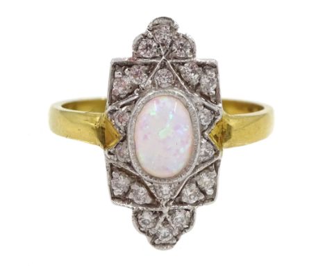 Silver-gilt opal and cubic zirconia dress ring, stamped Sil