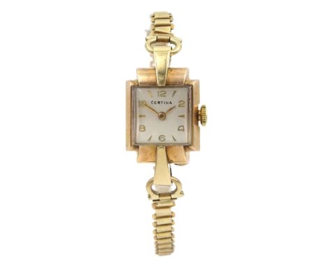 Certina 9ct gold ladies, manual wind bracelet wristwatch, hallmarked
