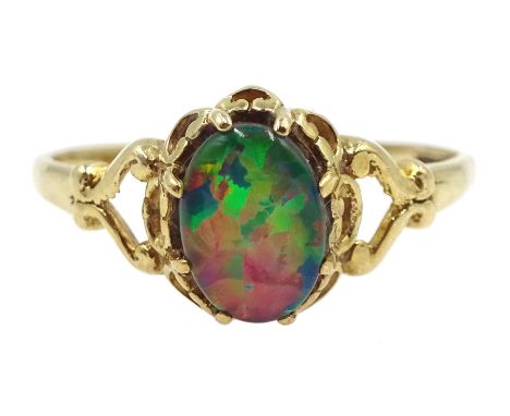 9ct gold single stone opal ring, hallmarked