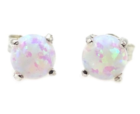 Pair of silver opal stud earrings