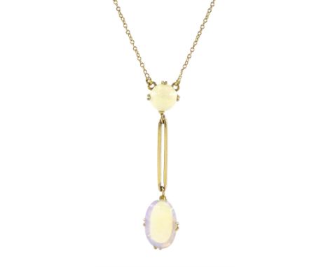 Gold oval and round opal pendant necklace