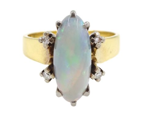 Gold opal and four stone round brilliant cut diamond ring, stamped 18ct