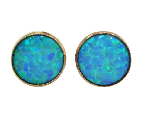 Pair of gold circular opal stud earrings, stamped 9KT