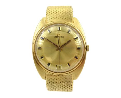 Zenith 18ct gold gentleman's manual wind bracelet wristwatch, cal. 2542, champagne dial with date aperture, back case stamped