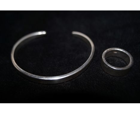 Heavy 925 silver bangle together with  925 heavy ring Total weight 44g