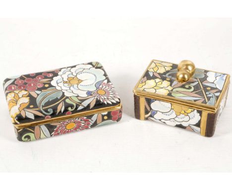 An Art Deco Belgium Boch earthenware trinket box and cover, having foliage raised decoration in the manner of Chales Catteau,