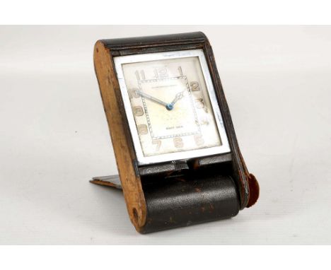 An Art Deco, Swiss Jaeger Le Coultre, desk alarm clock, made for The Northern Goldsmiths Co, having Arabic numerals and chrom