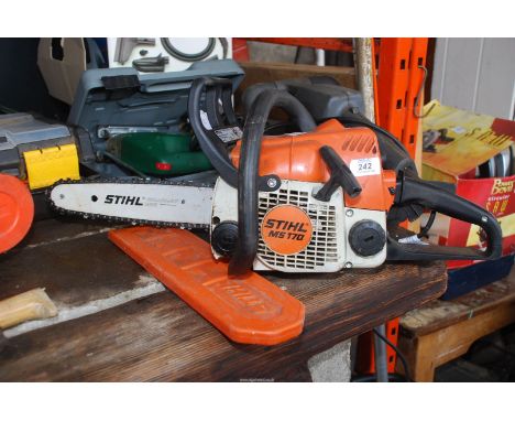 A Stihl MS170 chainsaw, chain break working, good compression.
