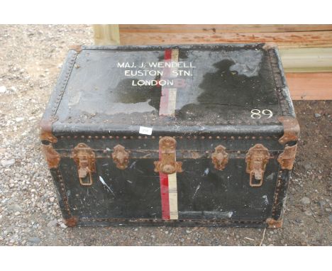 A trunk having 2 trays fitted inside for 'Major J. Wendell Euston Station London', 31 1/2" x 21" x 19" high.