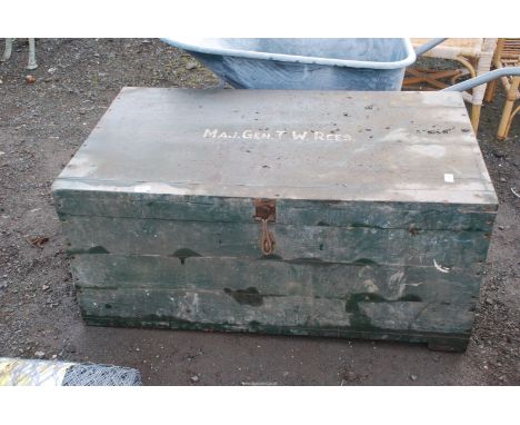 A large green wooden trunk for 'Major General T.W. Rees', 44" x 26 1/2" x 20" high.